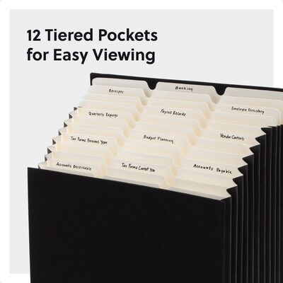 Smead Stadium 50% Recycled Heavy Duty Reinforced Fabric Accordion File, 12 Pocket, Letter, Charcoal (70227)
