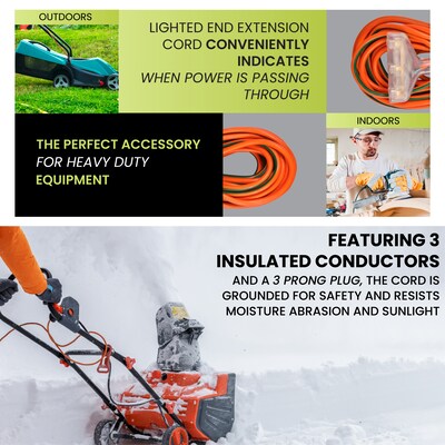 GoGreen Power 25' Indoor/Outdoor Extension Cord, 3-Outlet, 12 AWG, Orange (GG-15225)