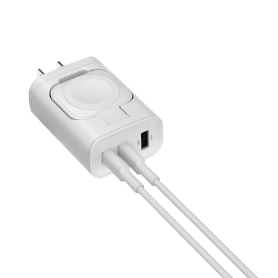 HyperGear SpeedBoost 3-Port USB Wall Charger with Built-in Apple Watch Charger, 43W, White (16314)