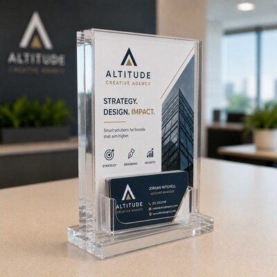 Azar Displays 5" x 7" Block Sign Holder with Gift Card Pocket, Top Loading, Clear Acrylic (104538)
