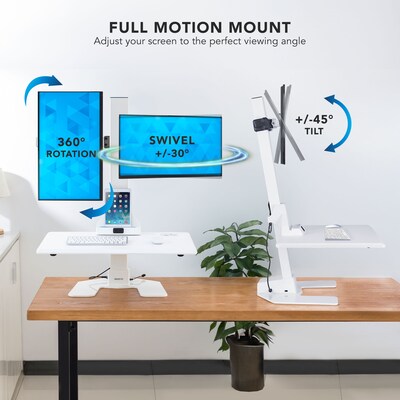 Mount-It! Electric Standing Desk Converter with Dual Monitor Mount, White (MI-7952WHT)