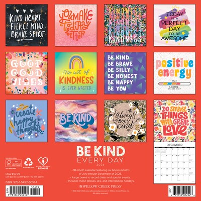 2026 Willow Creek Be Kind Every Day 12 x 12 Monthly Wall Calendar (50101X)