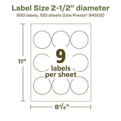 Avery EcoFriendly Round Labels, 2-1/2" diameter, Matte White, Laser/Inkjet, 900 Labels/Pack (93597)
