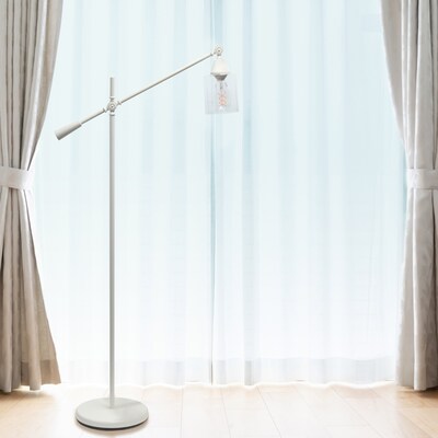 Lalia Home Studio Loft Swing Arm 55.5" White Floor Lamp with Clear Glass Cylindrical Shade (LHF-5021-WH)