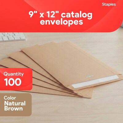Staples Clasp & Moistenable Glue #10 Catalog Envelope, 9 x 12, Natural Brown, 100/Box (ST19964-CC)