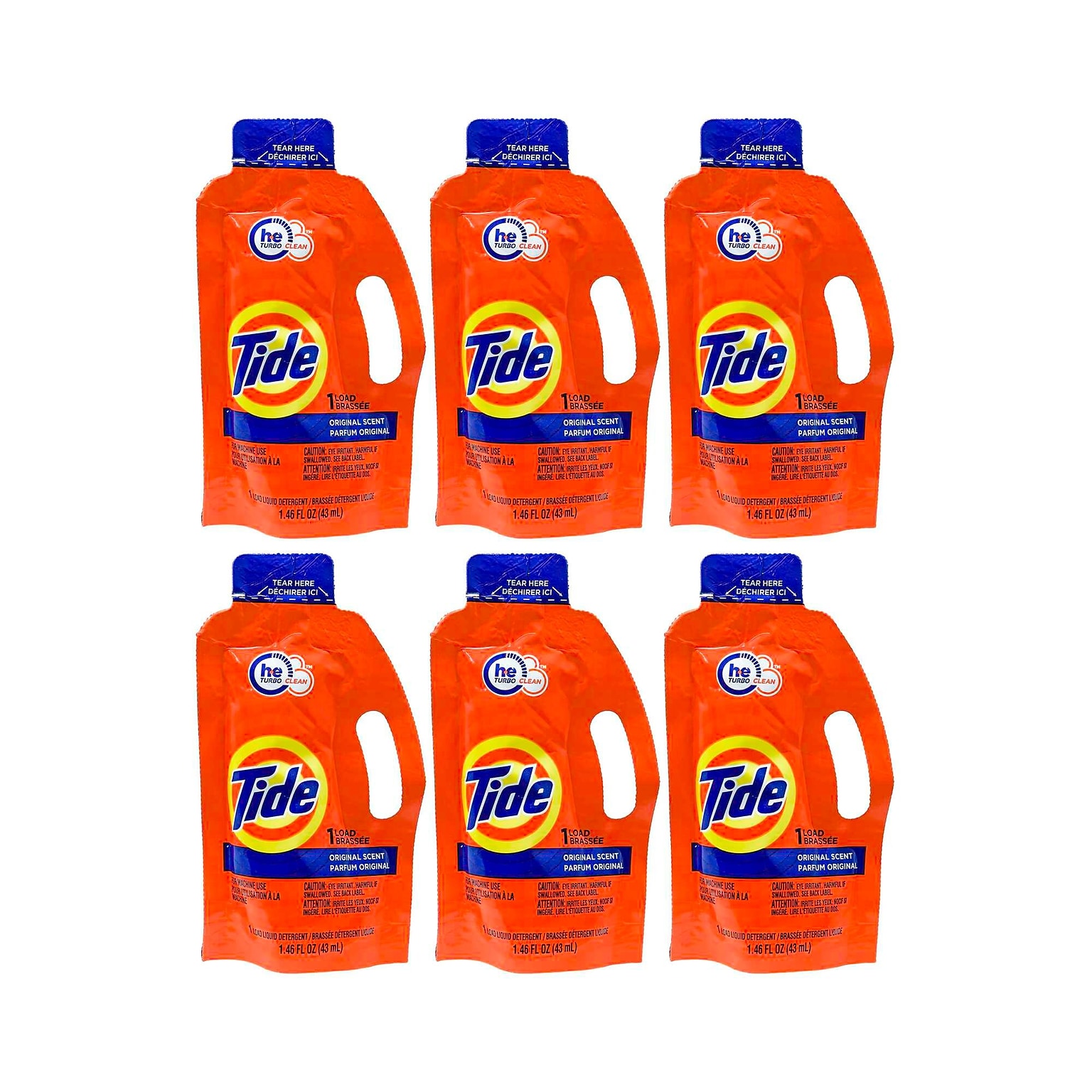 Tide Original Scent Travel Pack Single Load, 16 Packs/Traypack, 6 Traypacks/Carton
