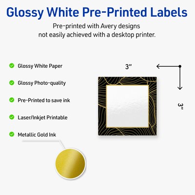 Avery Laser/Inkjet Square Multipurpose Labels, 3 x 3, White, 60/Pack (S00-ETD)
