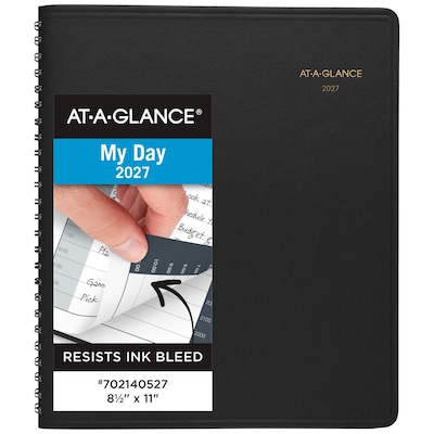 2027 AT-A-GLANCE 8.5 x 11 Daily Appointment Book, Faux Leather Cover, Black (70-214-05-27)