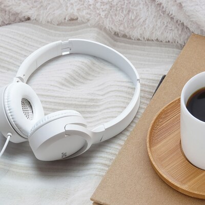 JVC Foldable On-Ear Headphones with Microphone, White (HA-S33UC)