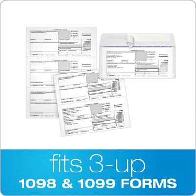 Adams 2023 3-Up 1099 Envelopes, Double-Window, Peel & Seal Self Seal Closure, 25/Pack (STAX3-23)
