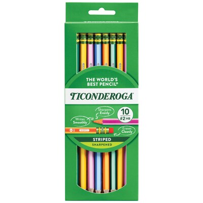 Ticonderoga Striped Wood Pre-Sharpened Wooden Pencil, 0.7mm, #2 Soft Lead, 10/Pack (X13910X)