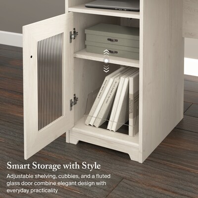 Bush Furniture Cabot 60"W Wood L-Shaped Computer Desk, Linen White Oak (WC31130K)