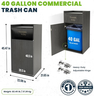 Alpine Industries Wood Trash Can, 40 Gallon, Black, 2/Pack (476-BLK-2PK)