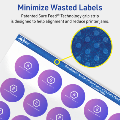Avery TrueBlock Laser/Inkjet Round Multipurpose Labels, 1" Dia., White, 1200 Labels/Pack (94500)