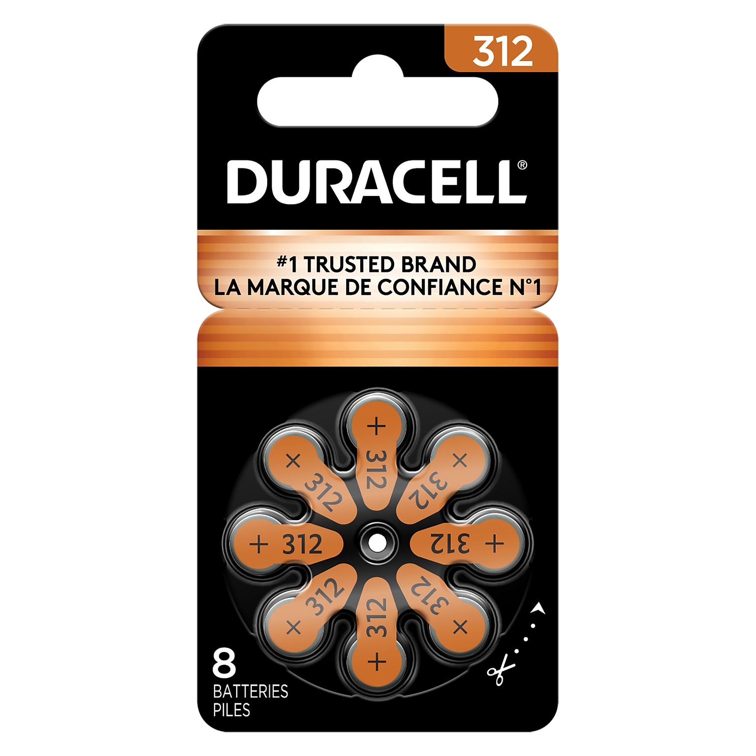 Duracell Size 312 Brown Hearing Aid Batteries, 8/Pack (DA312B8ZM09)