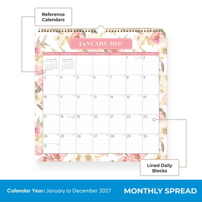 2027 Blue Sky 12" x 12" Monthly Wall Calendar, Pink/White (160210)