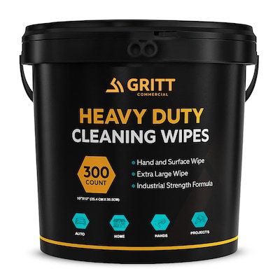 Gritt Commercial Heavy-Duty Multi-Surface Hand & Tool Cleaning Wipes, 10 x 12, 300 Count (GRI6-300)
