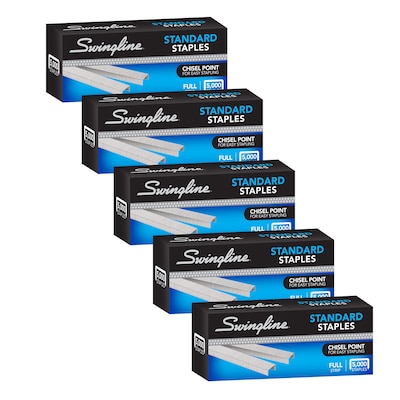 Swingline Standard 1/4 Length Standard Staples, Full Strip, 5000/Box, 5 Boxes (S7035101S)