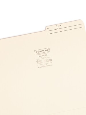 Smead Heavy Duty Reinforced File Folder, 2/5 Tab, Right Position (Printed Tabs) Letter Size, Manila, 100/Box (10388)