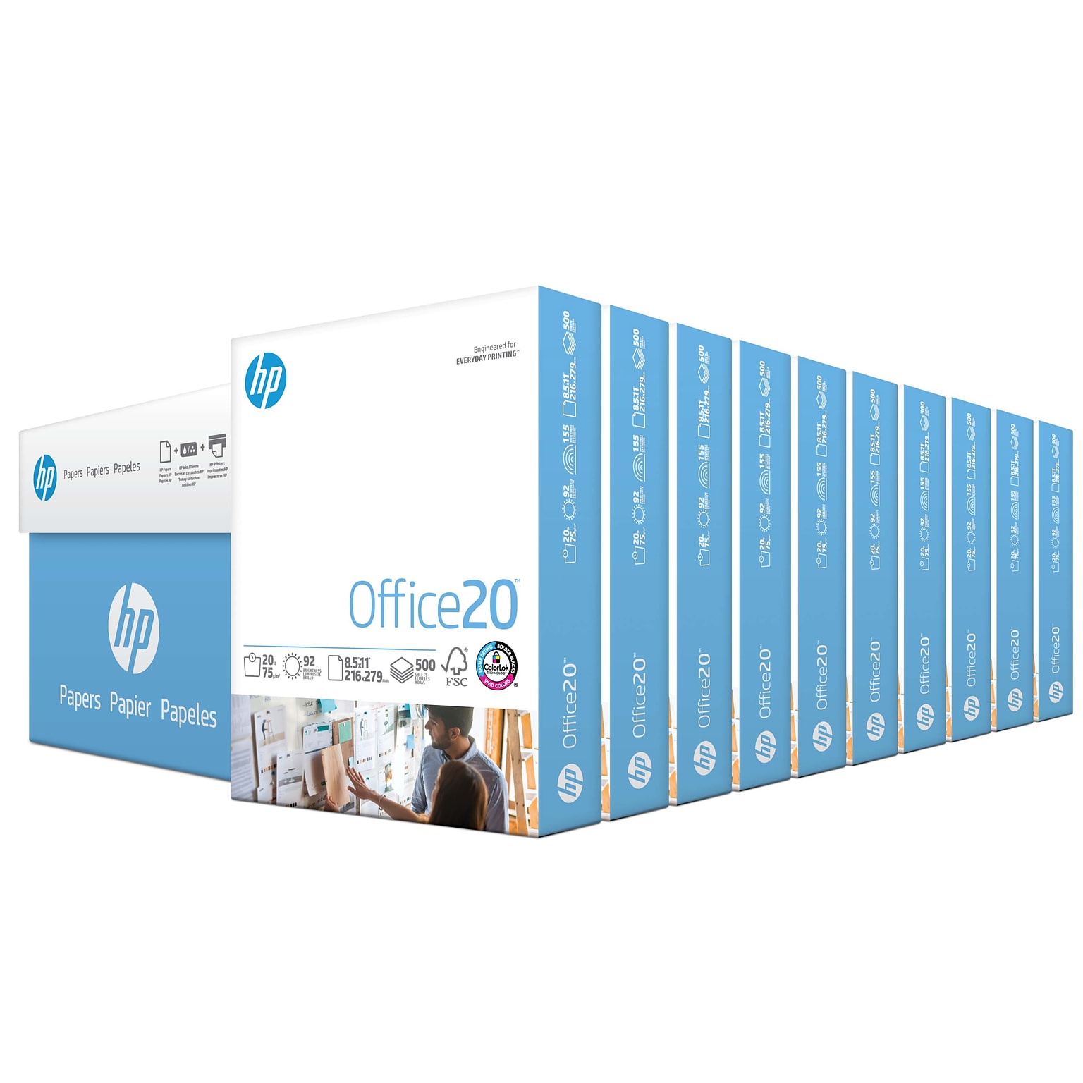 HP Office20 Multipurpose Paper, 8.5 x 11, 20 lbs., White, 500 Sheets/Ream, 10 Reams/Carton (HPC8511)