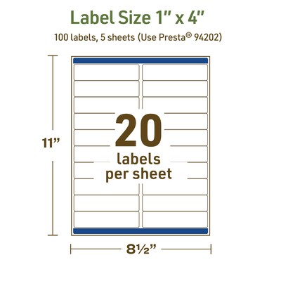 Avery Dissolvable Rectangle Multipurpose Labels, 1" x 4", Off-white, 100/Pack (94202)