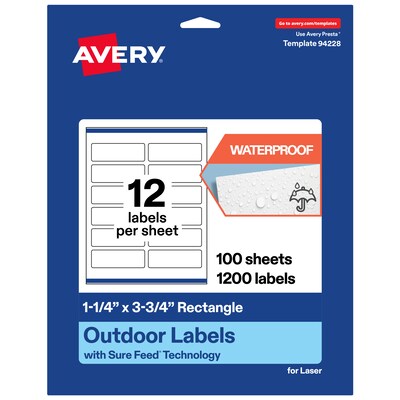 Avery Rectangle Laser Multipurpose Labels, 1.25 x 3.75, White, 1200/Box (19479399271)