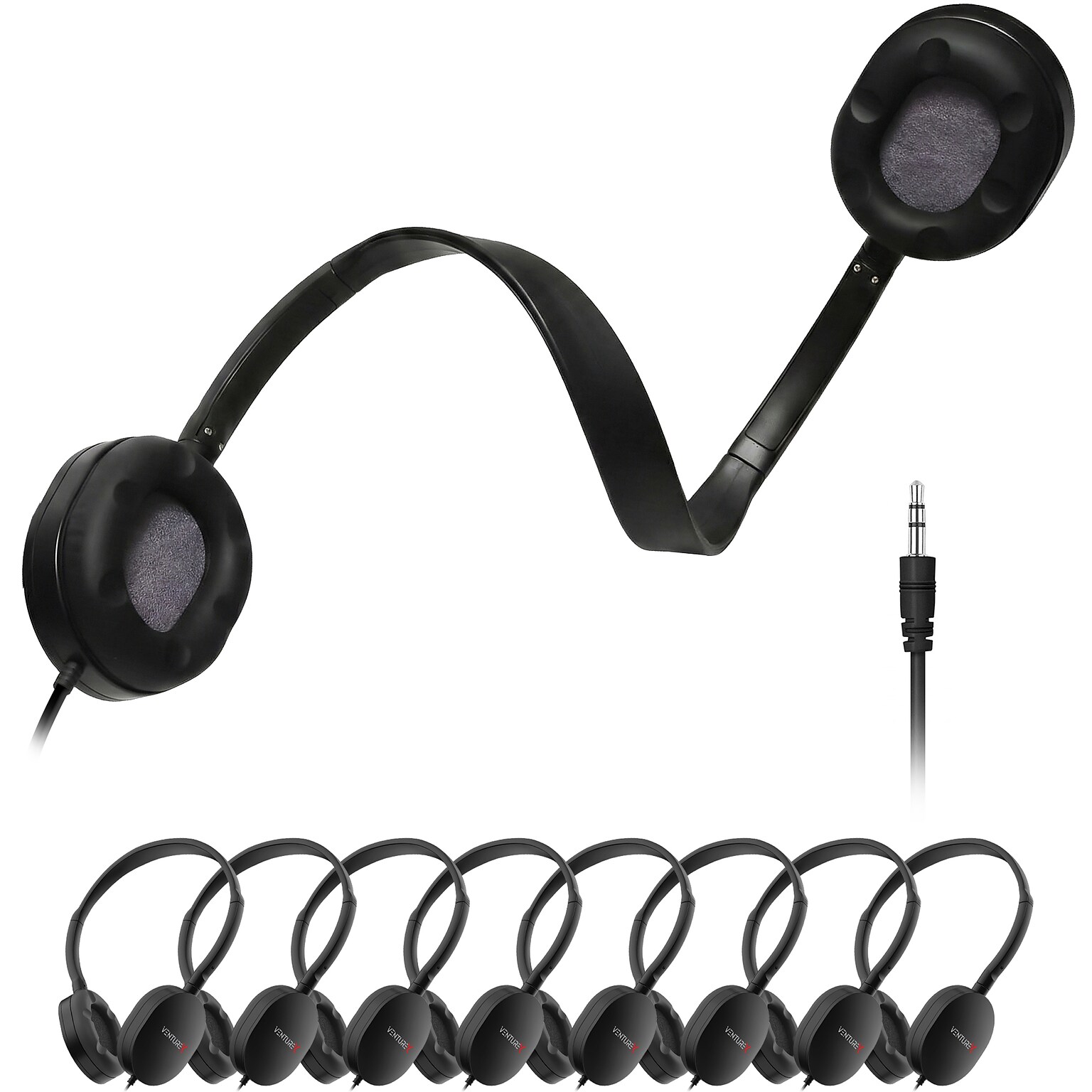 VentureX K22 3.5mm Kids Learning Stereo Phone & Computer Headphone, Black, 50/Pack (VHPK22M50)