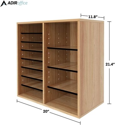 AdirOffice 500 Series 16-Compartment Literature Organizers, 20" x 11.8", Medium Oak (500-16-MEO)