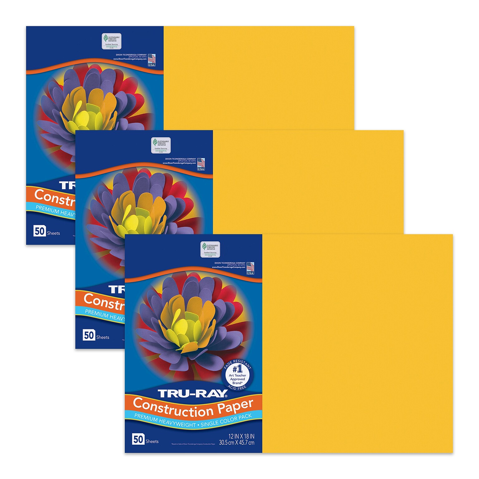 Tru-Ray 12 x 18 Construction Paper, Gold, 50 Sheets/Pack, 3 Packs/Bundle (PAC102998)