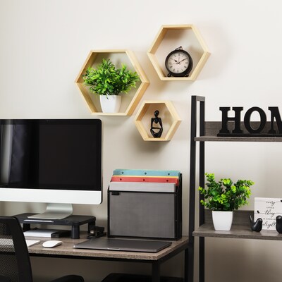 Mind Reader 3-Shelf Bamboo Mouted Honeycomb Hexagon Floating Shelves, 12 x 3.13 x 13.75 (WWALL3PC