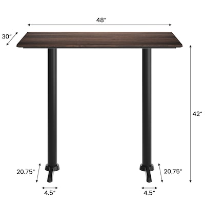 Flash Furniture Acadia Wooden Dining Table with T-Bases, 30"D x 48"W, Dark Brown/Black Base (ST3048WBRT0522B)