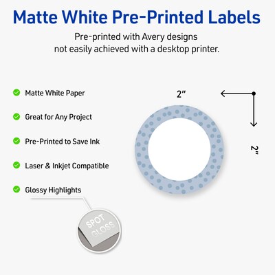 Avery Laser/Inkjet Circle Multipurpose Labels, 2 Dia., White, 120/Pack (S00F8M)