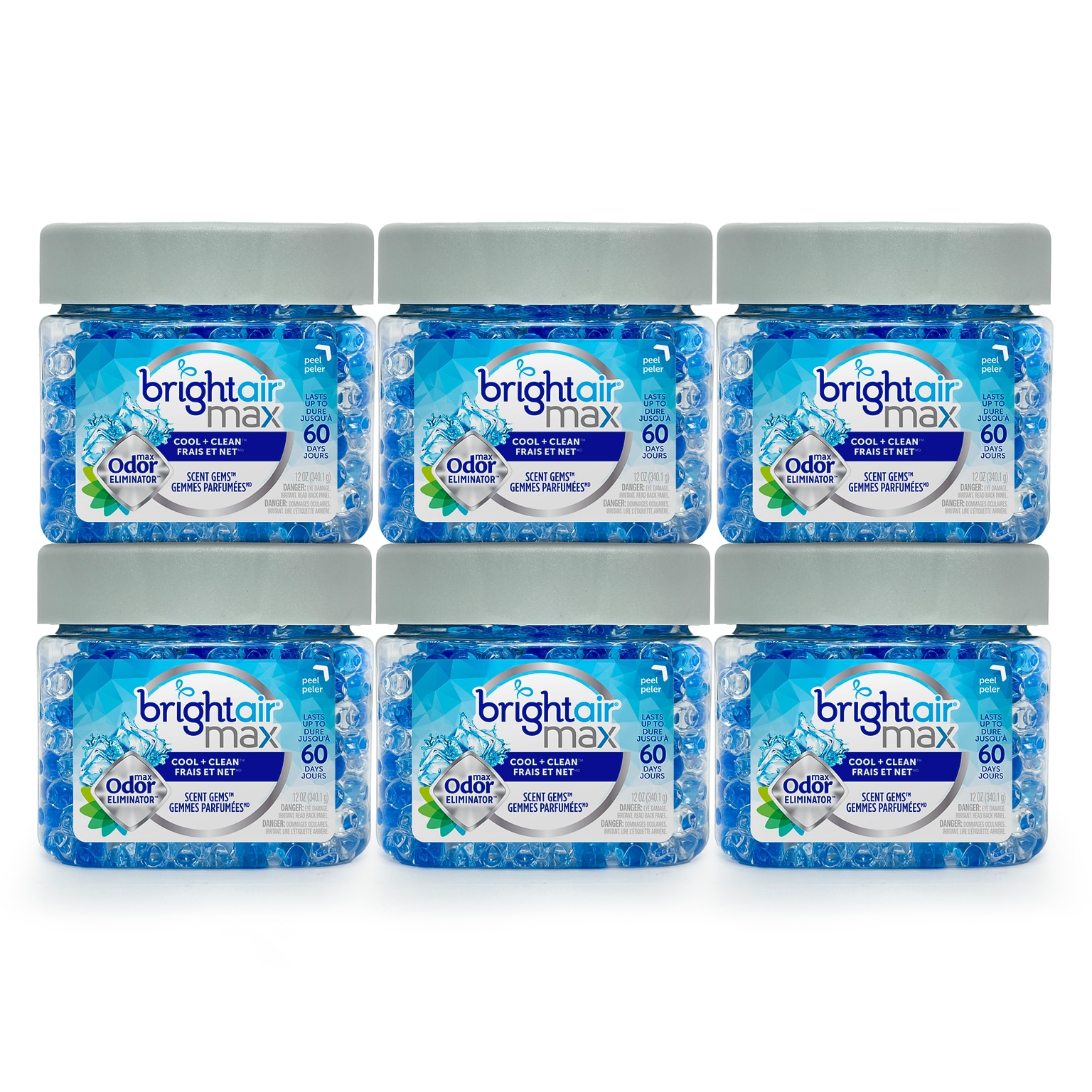 Bright Air Max Scent Gems Odor Eliminator, Cool & Clean, Blue, 12 oz., 6/Carton (BRI900228CT)