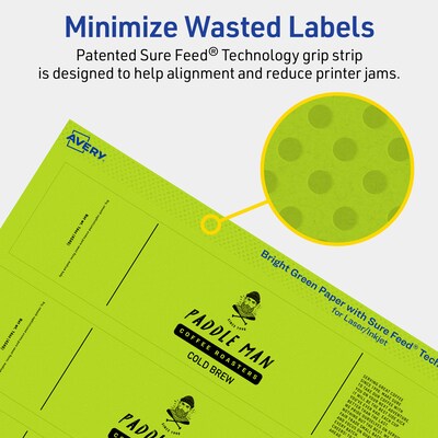 Avery Laser/Inkjet Multipurpose Rectangle Labels, 1" x 7", Bright Green, 160/Pack (94225)