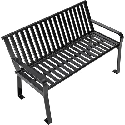 Global Industrial 4' Outdoor Bench with Back, Vertical Steel Slat, Black (436975BK)