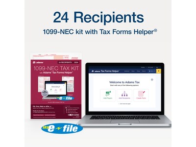 Adams 2024 1099-NEC Tax Form with e-files and Access to Adams Tax Forms Helper, 4-Part, 3-Up, Copy A