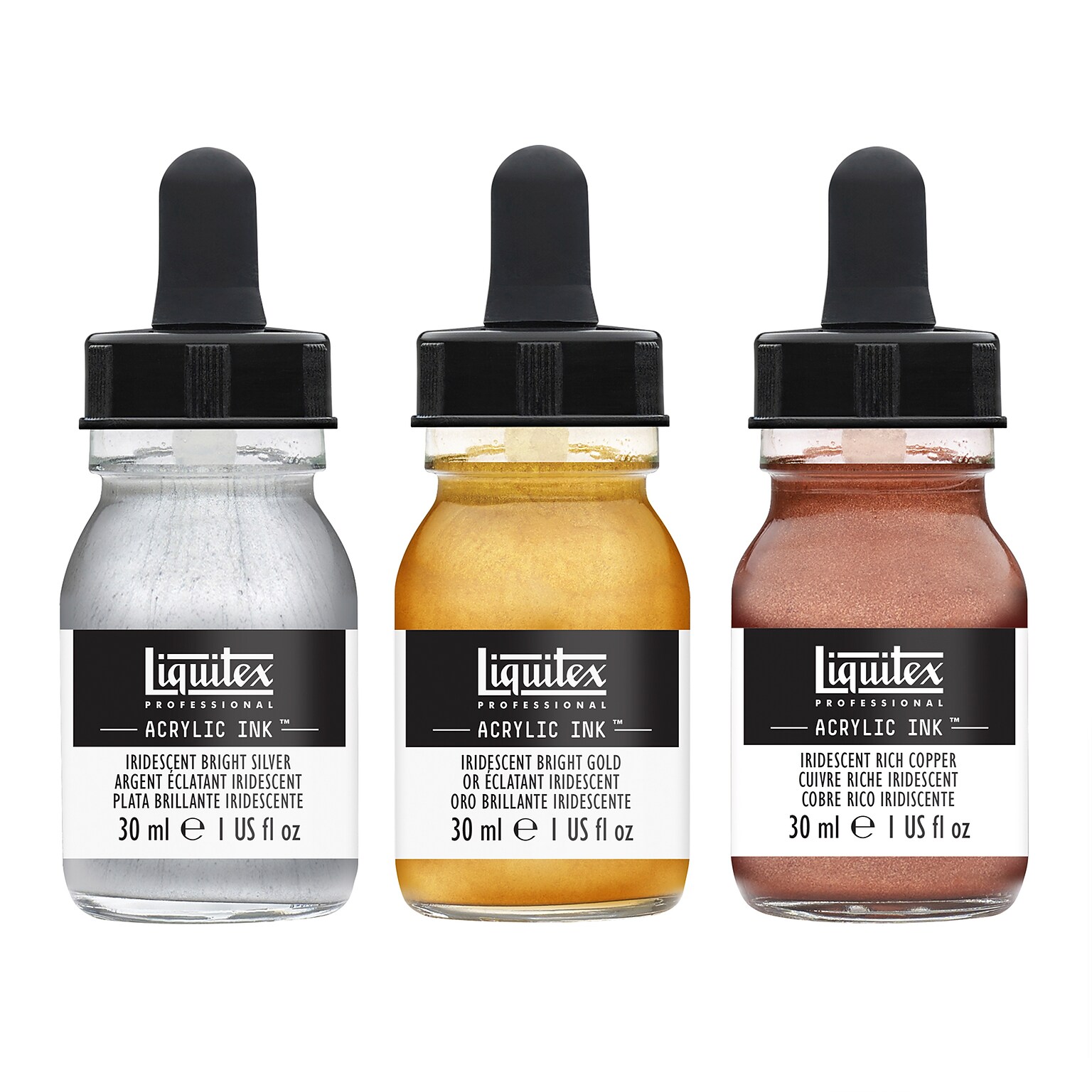 Liquitex Professional Acrylic Ink, Iridescent Colors, 30 mL Bottles, 3/Pack (LIQ3699237)