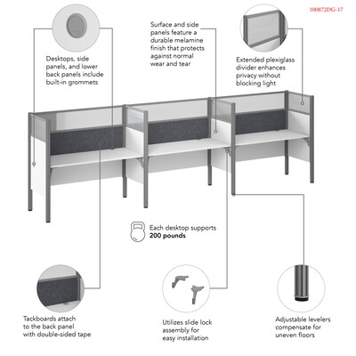 Bush Business Furniture Pro-Biz 55.39"H x 187.56"W 3 Person In-Line Cubicle Panel Workstation, White (100872DG-17)