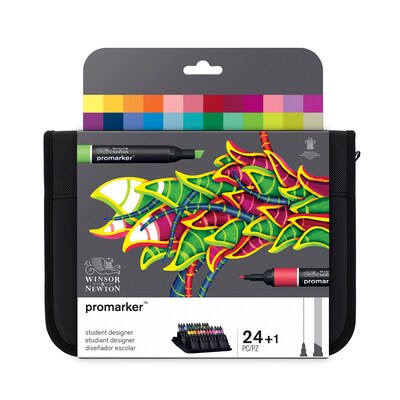 Winsor & Newton Promarker Dual-Tip Student Designer Marker, Strong Colors, 24/Pack (WNX0290030)
