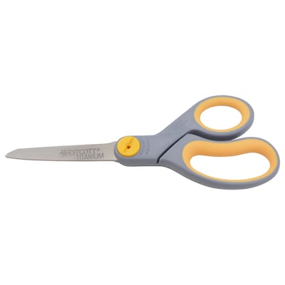 Westcott Titanium Bonded 8 Titanium Heavy Duty General Purpose Scissor, Pointed Tip, Gray/Yellow, 2/Pack (13901)