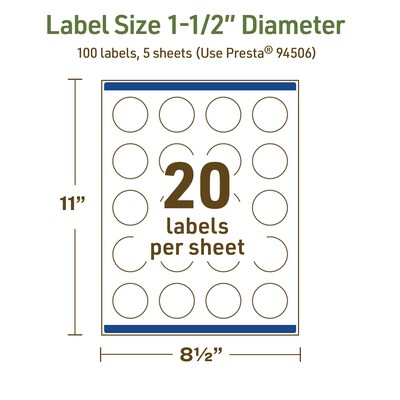 Avery Dissolvable Circle Multipurpose Labels, 1.5" Dia., Off-white, 100/Pack (94506)