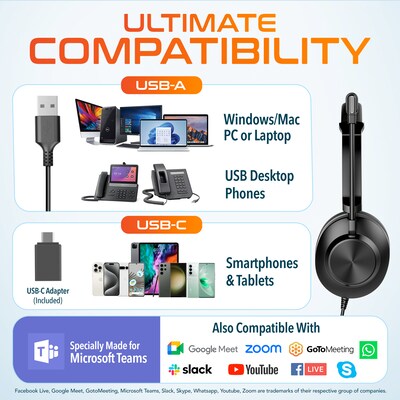 Delton N36 Wireless Keyboard Mouse and USB-A/USB-C Noise-Cancelling Computer Headset Bundle, Black (DKMN36KT1)