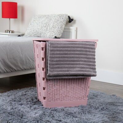 Mind Reader Foldable Plastic Laundry Hamper with Lid, Pink (FOLHAMP61-PNK)