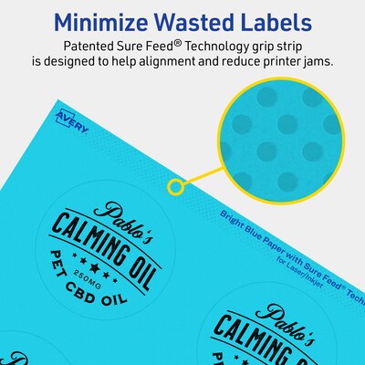 Avery Printable Circle Multipurpose Labels, 2.75" Dia., Bright Blue, 60/Pack (94512)