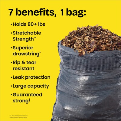 Glad ForceFlexPlus 30 Gallon Trash Bag, 5.31" x 10.06", Low Density, 0.90 mil, Black, 70/Box (70358)
