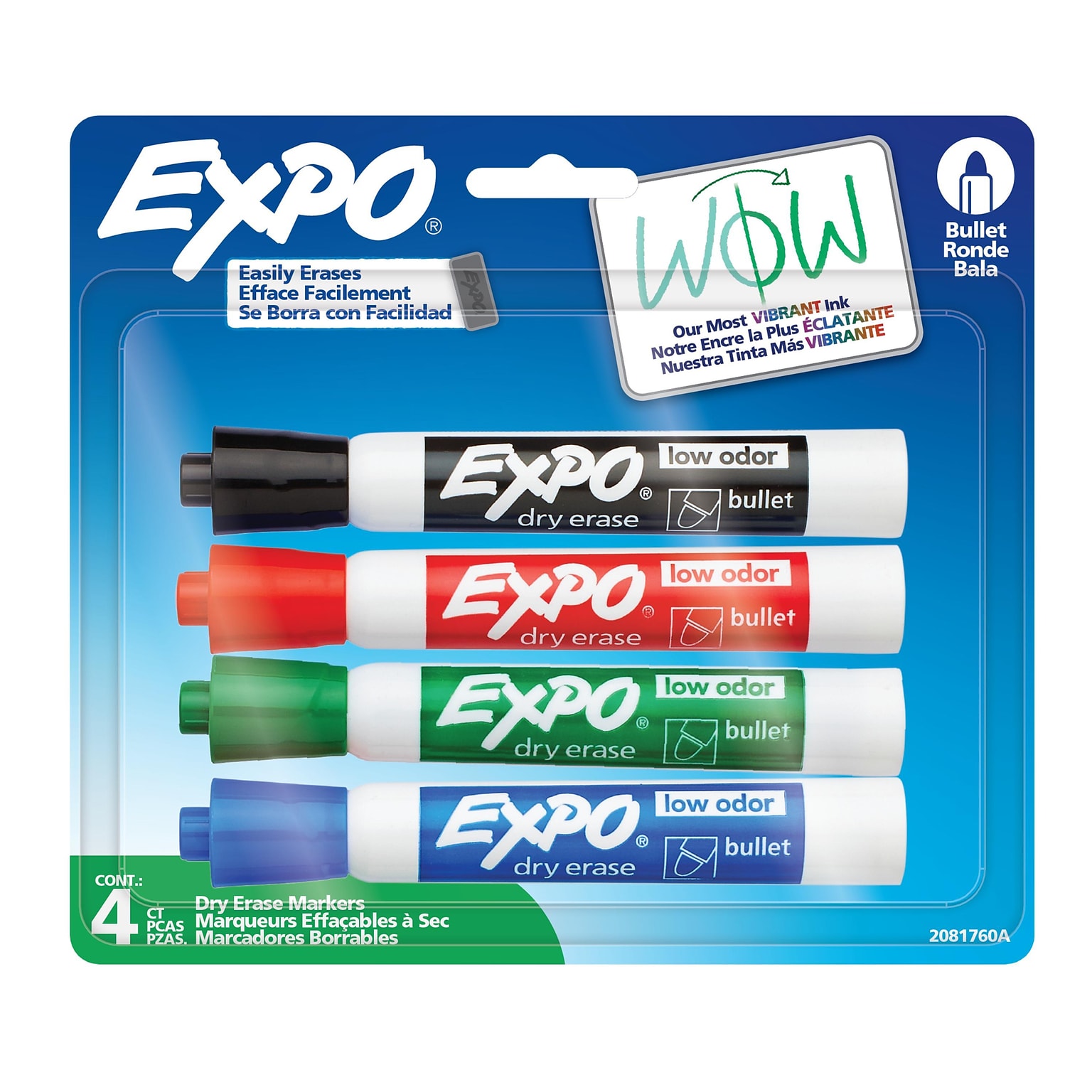 Expo Dry Erase Markers, Bullet Tip, Assorted Colors, 4/Pack (2081760)