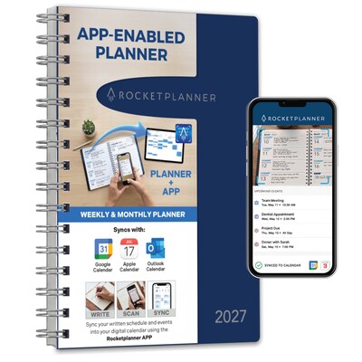 2027 Rocketbook Rocketplanner 6 x 8 Calendar Year Weekly & Monthly Planner, Plastic Cover (RKPL-CY27-5-NV)