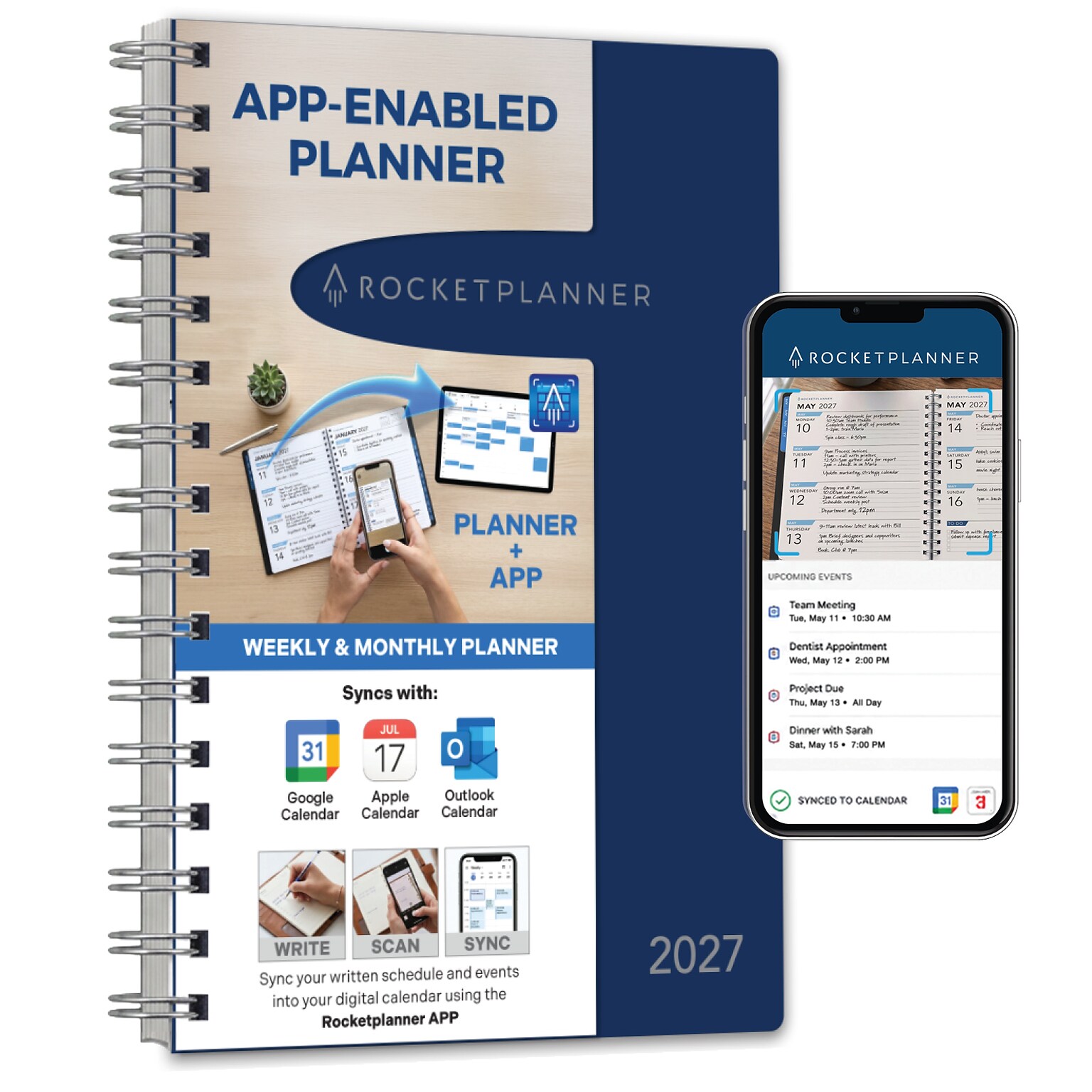 2027 Rocketbook Rocketplanner 6 x 8 Calendar Year Weekly & Monthly Planner, Plastic Cover (RKPL-CY27-5-NV)