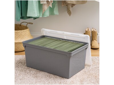 Iris Plastic File Box with Split Lid, Letter Size, Gray/Translucent White (500228)