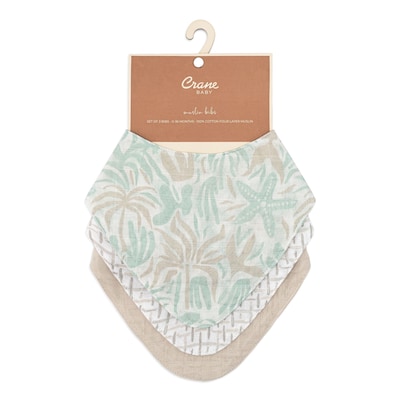 Crane Baby Cove Muslin Bib Set, 3-Piece, Beach Life (BC-160BS-1)